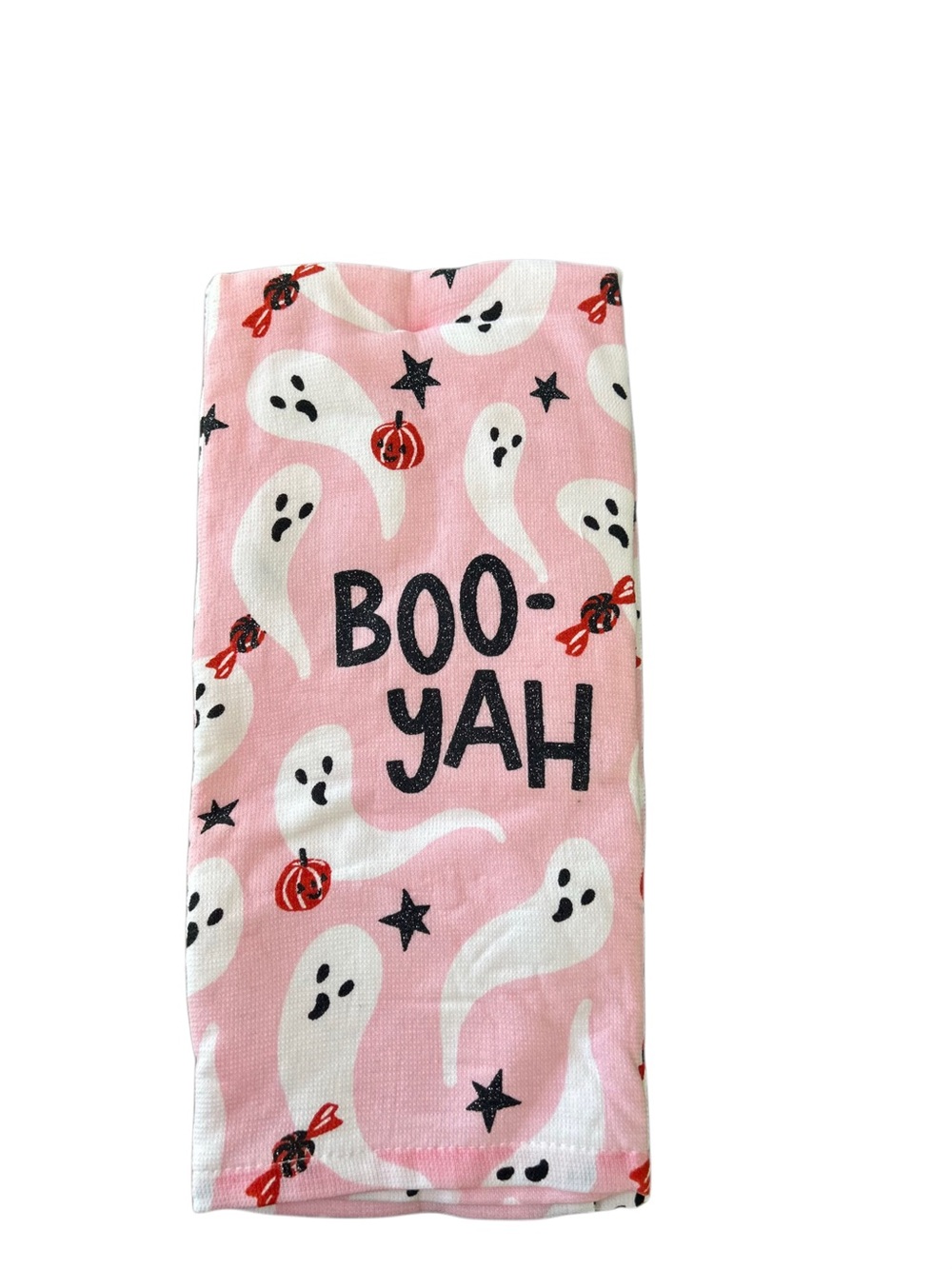 NWT Cynthia Rowley Pink Halloween Ghost Kitchen Towel Set of 2 "BOO-YAH" - Picture 2 of 4